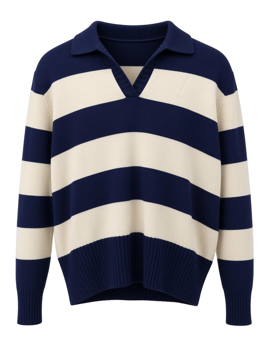 Dámsky pruhovaný POLO pulóver SHEEP FASHION NAVY BLUE Tmavomodrý s.WEAR 1